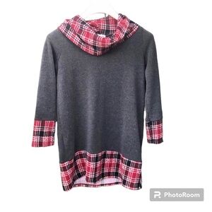 Plaid Sweater Pomelo Lightweight Shirt  Cowl Neck Sz. M